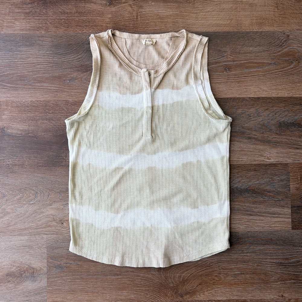 POL Tan and Cream Striped Tank Top